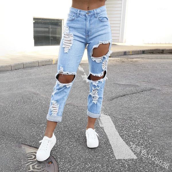 women fashion trousers denim pants jeans ripped high waist women's pocket bleached holes, Blue
women fashion trousers denim pants jeans ripped high waist women's pocket bleached holes, Blue