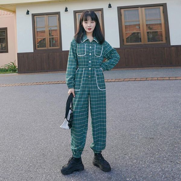women's jumpsuits & rompers 2021 women long sleeve lapel loose casual plaid cargo pants female streetwear hip hop harem trouser overall, Black;white
women's jumpsuits & rompers 2021 women long sleeve lapel loose casual plaid cargo pants female streetwear hip hop harem trouser overall, Black;white