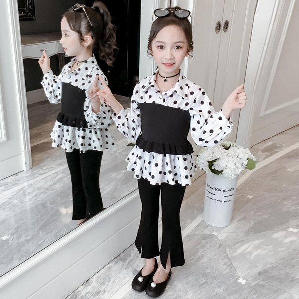 clothing sets fashion girls polka dot pattern chiffon blouse and flare pants two pieces elastic outfits children's 4-13years, White
clothing sets fashion girls polka dot pattern chiffon blouse and flare pants two pieces elastic outfits children's 4-13years, White