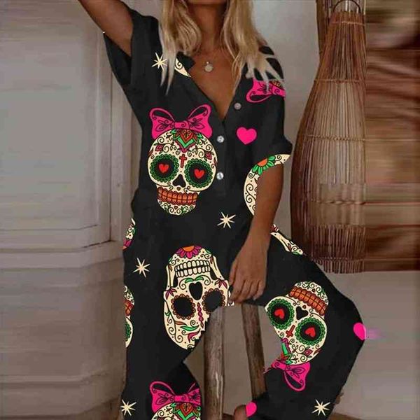 european and american fashion printed skull jumpsuit cargo pants women, Black;white
european and american fashion printed skull jumpsuit cargo pants women, Black;white