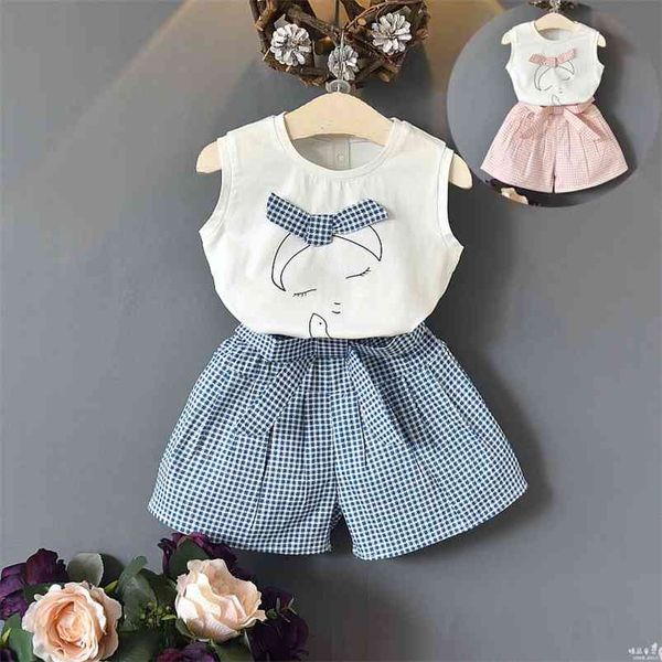 arrivals summer children sets sleeveless bow print sashes plaid shorts cute 2pcs girls clothes 2-7t 210629, White
arrivals summer children sets sleeveless bow print sashes plaid shorts cute 2pcs girls clothes 2-7t 210629, White