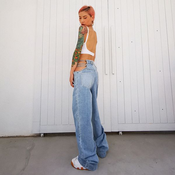 chain hollow out jeans for women high waist full length wide leg pants female 2021 summer fashion new style, Black;white
chain hollow out jeans for women high waist full length wide leg pants female 2021 summer fashion new style, Black;white
