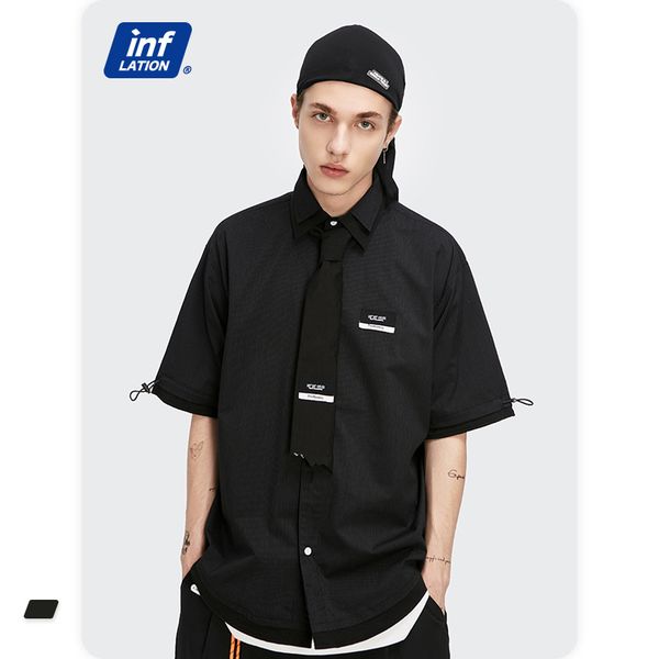 inf mens short-sleeved shirt 2021 spring/summer european and american street style fashion brand simple loose tie double lapel mens short s, White;black
inf mens short-sleeved shirt 2021 spring/summer european and american street style fashion brand simple loose tie double lapel mens short s, White;black