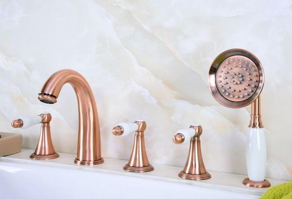 bathroom sink faucets antique red copper brass deck 5 holes bathtub mixer faucet handheld shower widespread set basin water tap atf210
bathroom sink faucets antique red copper brass deck 5 holes bathtub mixer faucet handheld shower widespread set basin water tap atf210
