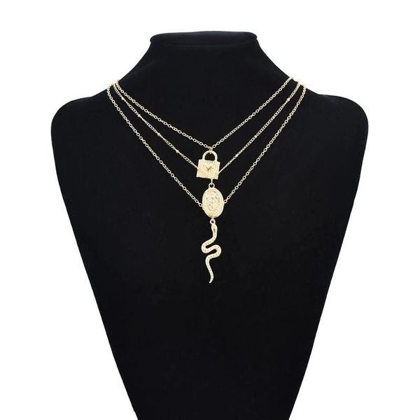 pendant necklaces fashion punk gold metal snake-shaped heart-shaped lock multi-layer necklace for women summer beach holiday jewelry, Silver
pendant necklaces fashion punk gold metal snake-shaped heart-shaped lock multi-layer necklace for women summer beach holiday jewelry, Silver