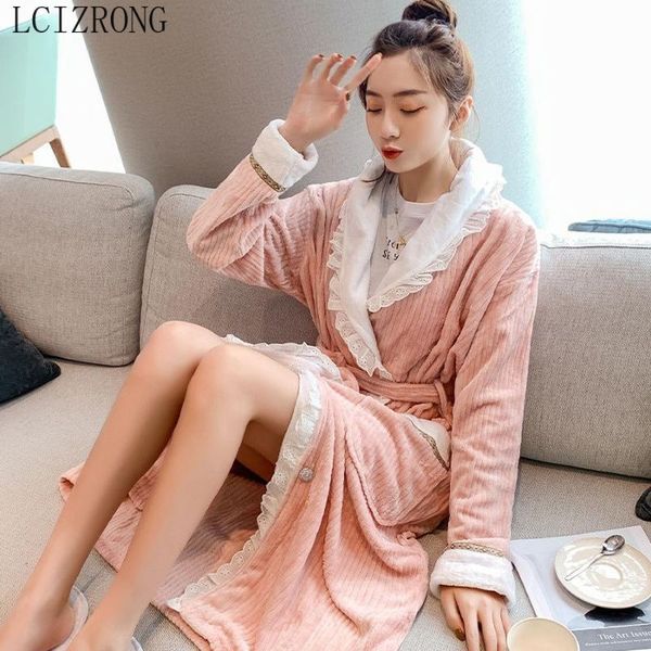 flannel lace bathrobe women winter long sleeve nightgown warm female bridal robes fashion 2021 nightdress female sleepwear, Black;red
flannel lace bathrobe women winter long sleeve nightgown warm female bridal robes fashion 2021 nightdress female sleepwear, Black;red