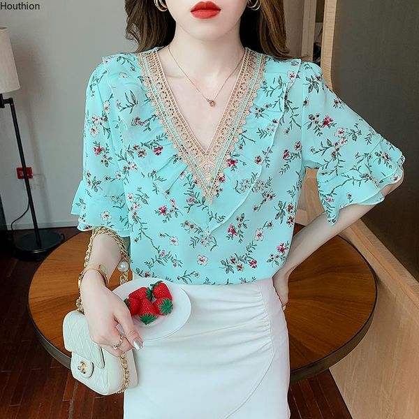 women's blouses & shirts chiffon loose blouse fashion casual short sleeve blusas printing ruffle v-neck summer houthion, White
women's blouses & shirts chiffon loose blouse fashion casual short sleeve blusas printing ruffle v-neck summer houthion, White