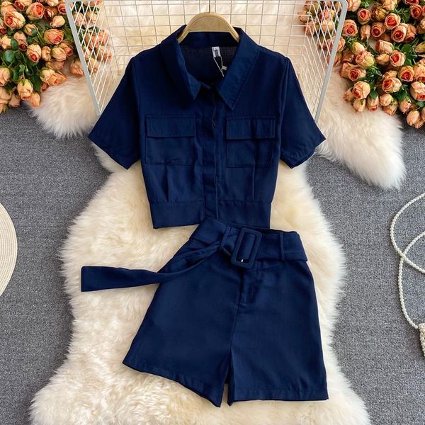 women's tracksuits summer office ladies two piece set blue turn-down collar short sleeve single breasted blouse + wide leg shorts femal, Gray
women's tracksuits summer office ladies two piece set blue turn-down collar short sleeve single breasted blouse + wide leg shorts femal, Gray