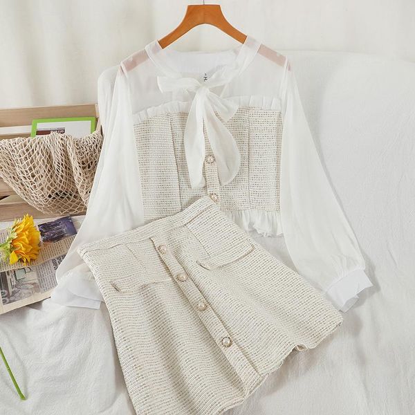 two piece dress light mature ladies suit autumn product splicing niche shirt high waist skirt two-piece female, White
two piece dress light mature ladies suit autumn product splicing niche shirt high waist skirt two-piece female, White