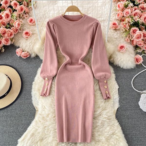 casual dresses korean fashion women sweater dress 2021 autumn elegant o-neck long puff sleeve slim fit knee length bodycon vestidos, Black;gray
casual dresses korean fashion women sweater dress 2021 autumn elegant o-neck long puff sleeve slim fit knee length bodycon vestidos, Black;gray