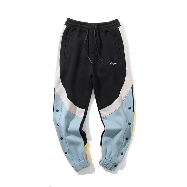 men's pants mens loose stitching ankle button fleece high street color block baggy track pantalon homme joggers sweatpants, Black
men's pants mens loose stitching ankle button fleece high street color block baggy track pantalon homme joggers sweatpants, Black