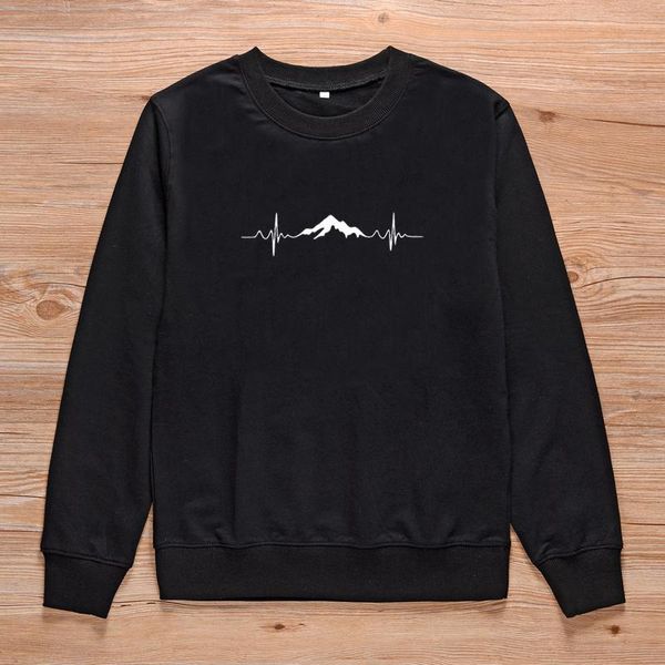 women's hoodies & sweatshirts mountain heartbeat pullover sweatshirt women streetwear autumn long sleeve graphic camping shirts tumblr, Black