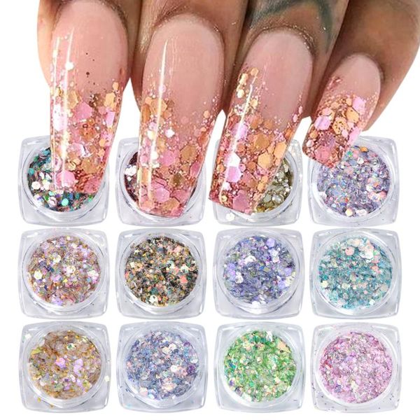 nail glitter 12pcs powder set holographic shining gel polish 3d sequins for manicure nails art flakes dust decoration tools bedj, Silver;gold 
nail glitter 12pcs powder set holographic shining gel polish 3d sequins for manicure nails art flakes dust decoration tools bedj, Silver;gold