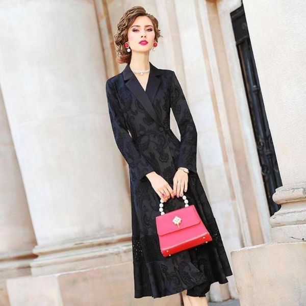 casual dresses 2021 spring vintage black jacquard windbreaker elegant notched collar long midi office work dress, Black;gray
casual dresses 2021 spring vintage black jacquard windbreaker elegant notched collar long midi office work dress, Black;gray