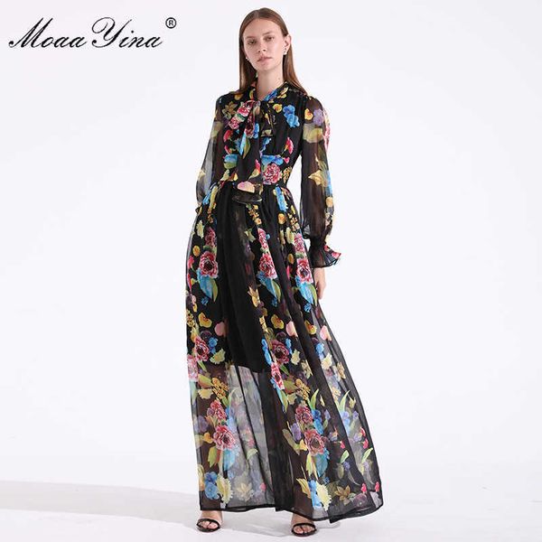 fashion designer runway summer women dress bow collar long sleeve floral print holiday parties elegant maxi 210524, Black;gray
fashion designer runway summer women dress bow collar long sleeve floral print holiday parties elegant maxi 210524, Black;gray
