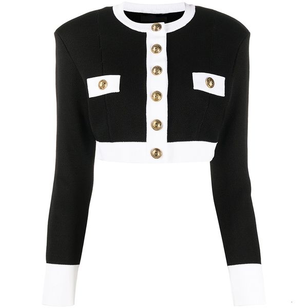 new high street 2021 fall winter designer sweater women's color block lion buttons knit crop cardigan ouzo, White;black
new high street 2021 fall winter designer sweater women's color block lion buttons knit crop cardigan ouzo, White;black