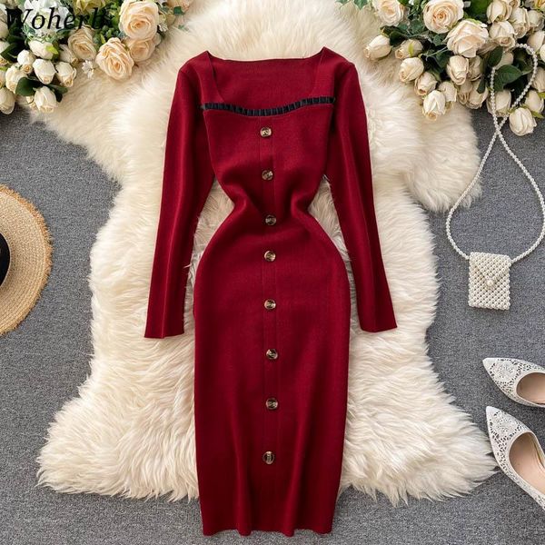 woherb spring autumn midi women sweater dress stretch bodycon knitted dresses button patch vestidos female 2021 new fashion, Black;gray
woherb spring autumn midi women sweater dress stretch bodycon knitted dresses button patch vestidos female 2021 new fashion, Black;gray