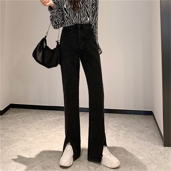 new style female spring split retro high waist rubbing broad leg jeans of women in straight black long pants divide 24eh, Black;white
new style female spring split retro high waist rubbing broad leg jeans of women in straight black long pants divide 24eh, Black;white