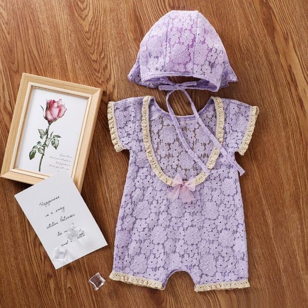 rompers style baby girl princess wind lace backless cute bow triangle climbing suit, Blue