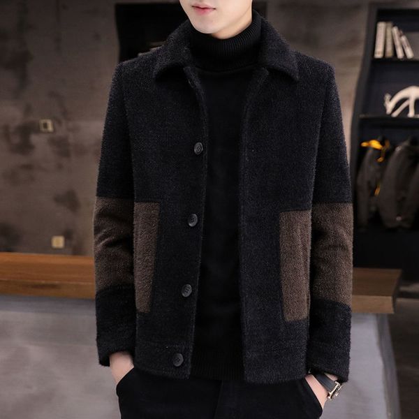 coat men's short winter casual woolen korean slim jacket mink trend thickening, Black
coat men's short winter casual woolen korean slim jacket mink trend thickening, Black