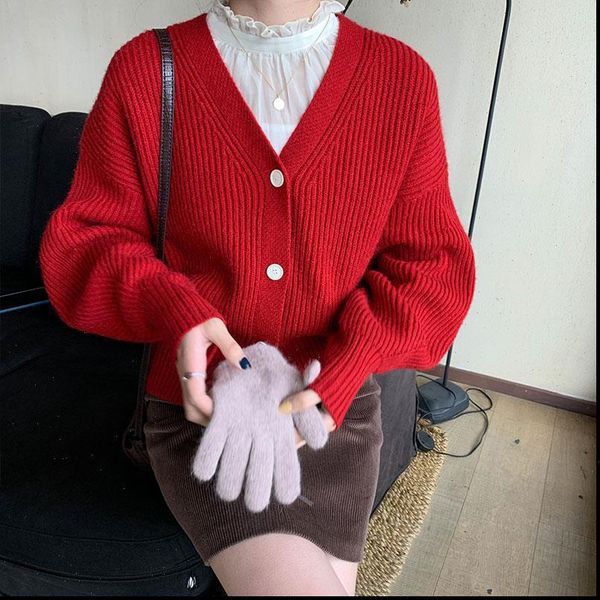 women spring autumn solid color lantern sleeve knit cardigans sweater coat female red sweater cardigans womens coat x1232, White;black
women spring autumn solid color lantern sleeve knit cardigans sweater coat female red sweater cardigans womens coat x1232, White;black