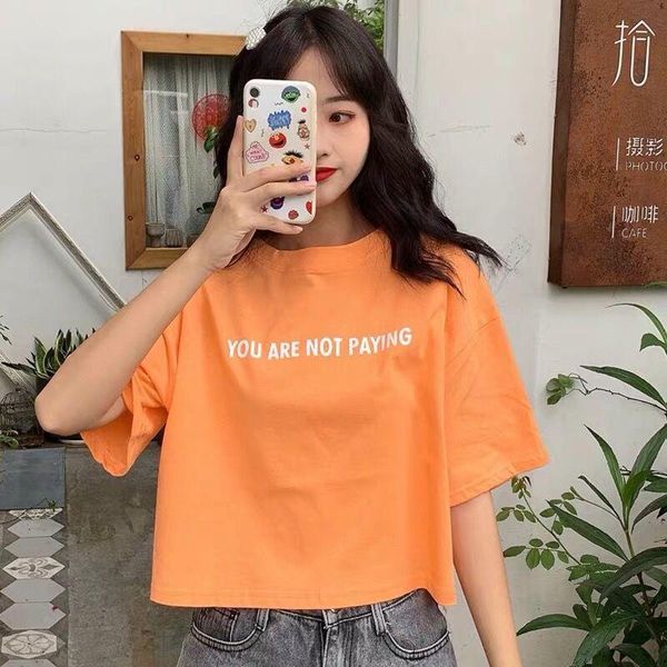 women's t-shirt short sleeve korean half bf loose and thin college style high waist summer fashion, White
women's t-shirt short sleeve korean half bf loose and thin college style high waist summer fashion, White