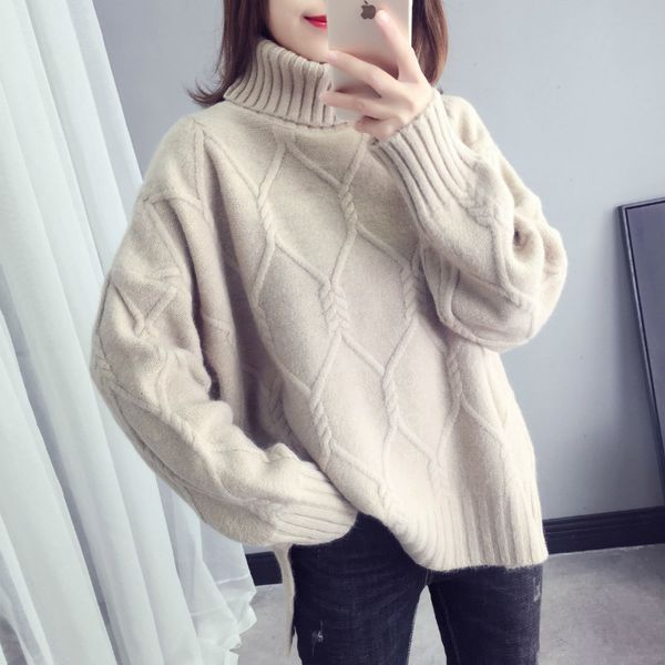 2021 new autumn winter women sweater casual thick turtleneck knitted pullovers loose fit female knit outwear ladies fc0e, White;black
2021 new autumn winter women sweater casual thick turtleneck knitted pullovers loose fit female knit outwear ladies fc0e, White;black