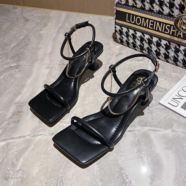 sandals 2021 summer women high heels shoes metal chain decoration open toes fashion party female lady, Black
sandals 2021 summer women high heels shoes metal chain decoration open toes fashion party female lady, Black