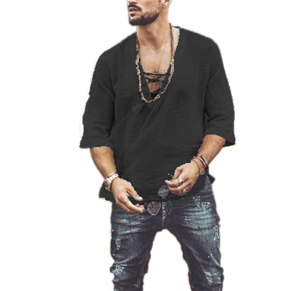 new fashion hippie shirt casual middle sleeve v neck summer pure color breathable beach loose tee, White;black
new fashion hippie shirt casual middle sleeve v neck summer pure color breathable beach loose tee, White;black