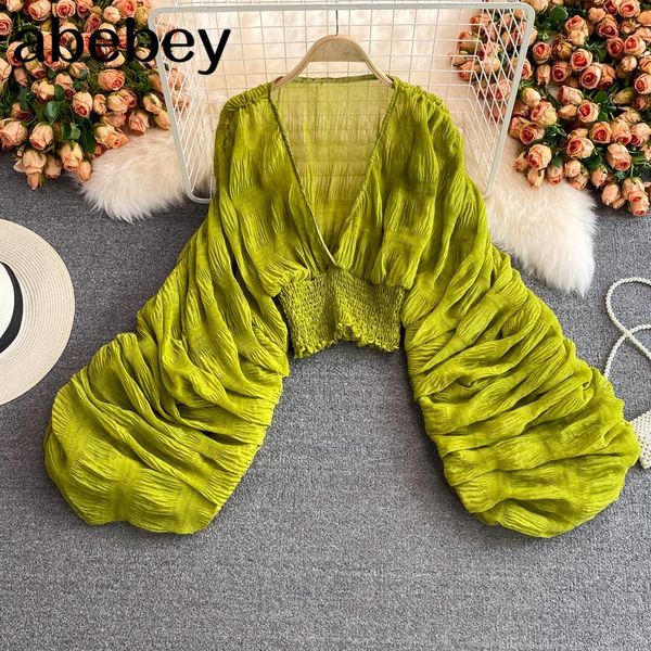 women's blouses & shirts 2021 spring autumn fashion v-neck lantern sleeve shirt pleated design high waist ruched solid color short top, White
women's blouses & shirts 2021 spring autumn fashion v-neck lantern sleeve shirt pleated design high waist ruched solid color short top, White