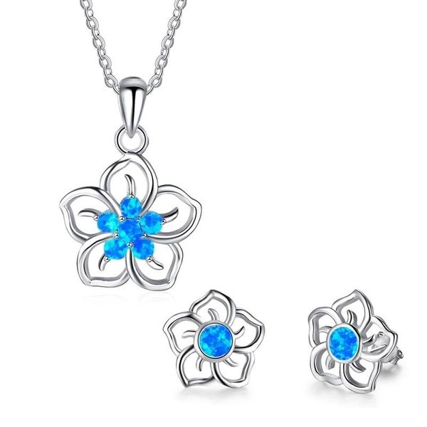 earrings & necklace beautiful flower pendant with blue imitaiton fire opal jewelry set for women accessories wedding lover gift, Silver
earrings & necklace beautiful flower pendant with blue imitaiton fire opal jewelry set for women accessories wedding lover gift, Silver