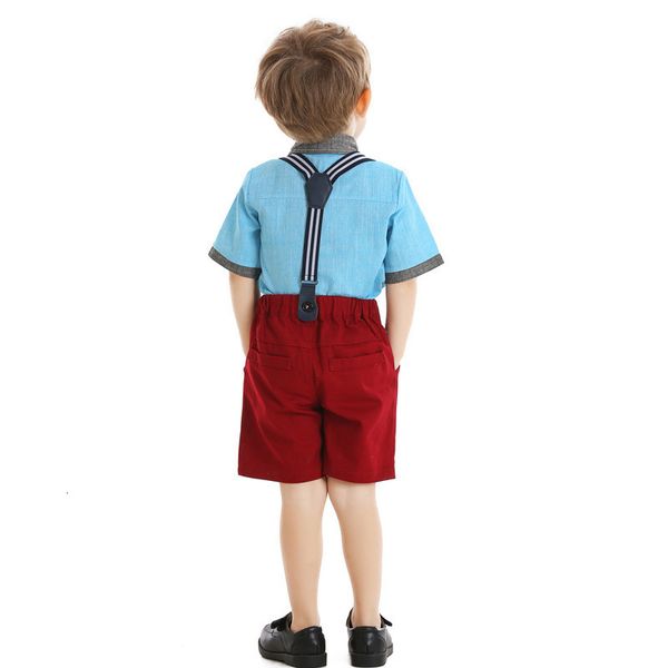 children's suit summer bow shirt short sleeve strap shorts two piece children's suit, Blue
children's suit summer bow shirt short sleeve strap shorts two piece children's suit, Blue