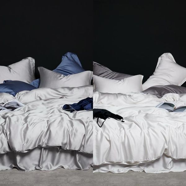 silver grey color premium tencel silk bedding set luxury  king size summer duvet cover bed sheet set breathable ultra soft c0223 
silver grey color premium tencel silk bedding set luxury  king size summer duvet cover bed sheet set breathable ultra soft c0223