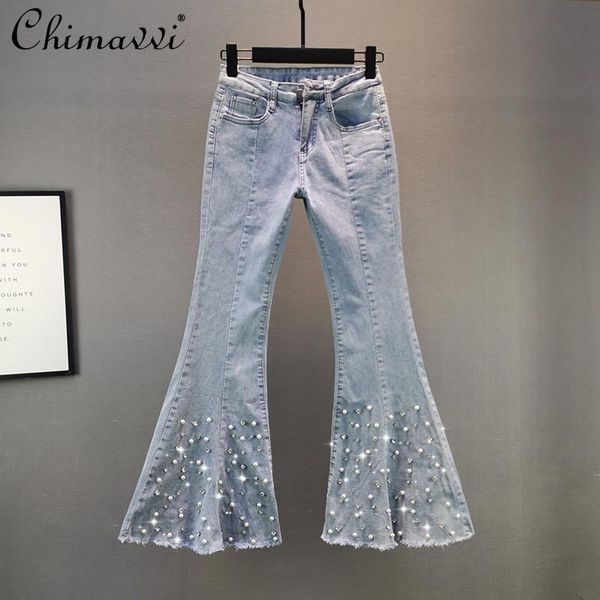 women's jeans 2021 women mid rise cotton elastic denim beading diamond full length light blue slim flare pants
women's jeans 2021 women mid rise cotton elastic denim beading diamond full length light blue slim flare pants