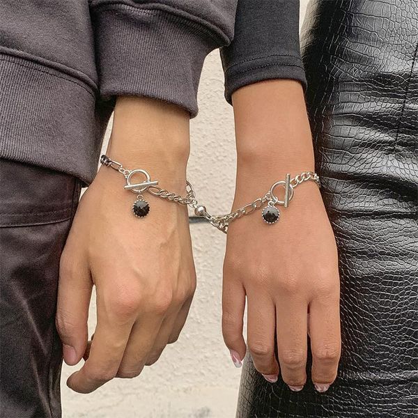 link, chain simple dripping oil round pendant bracelet trendy hip-hop style magnetic couple jewelry accessory gift, Black
link, chain simple dripping oil round pendant bracelet trendy hip-hop style magnetic couple jewelry accessory gift, Black