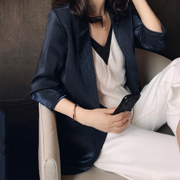 women's suits & blazers 2021 autumn blazer satin jacket classic suit long sleeve botton pockets casual for women, White;black
women's suits & blazers 2021 autumn blazer satin jacket classic suit long sleeve botton pockets casual for women, White;black