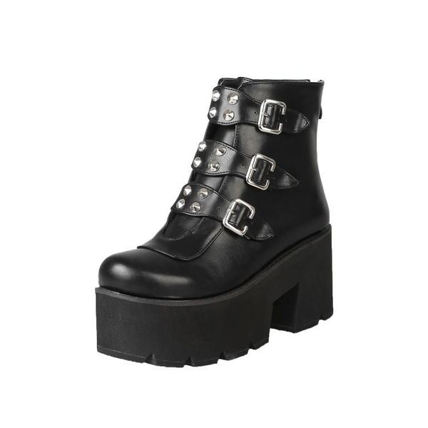 boots back winter pu style zipper women's large rivet belt buckle muffin bottom short, Black
boots back winter pu style zipper women's large rivet belt buckle muffin bottom short, Black