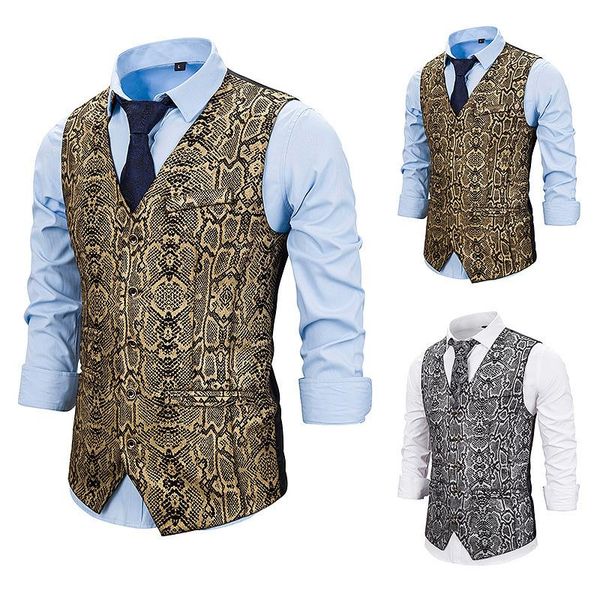 men's vests europe men snake print vest business waistcoat single breasted sleeveless suit slim golden silver wedding party plus size, Black;white
men's vests europe men snake print vest business waistcoat single breasted sleeveless suit slim golden silver wedding party plus size, Black;white