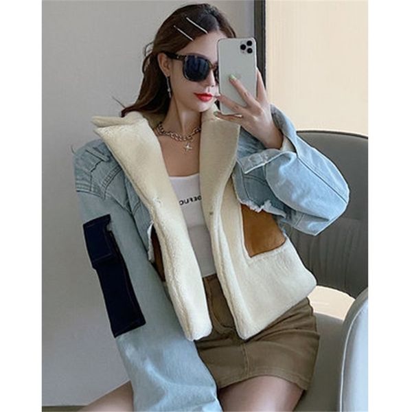 autumn winter woolen denim jacket woman patchwork fashion design lambswool warm thicken coat female streetwear 210603, Black;brown
autumn winter woolen denim jacket woman patchwork fashion design lambswool warm thicken coat female streetwear 210603, Black;brown