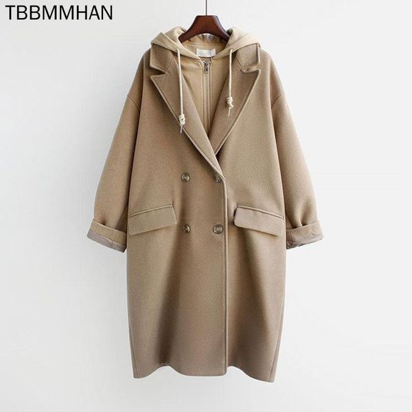 women's wool & blends korean fashion fake two piece woollen coats women casual nine points sleeve hooded jacket streetwear loose warm o, Black
women's wool & blends korean fashion fake two piece woollen coats women casual nine points sleeve hooded jacket streetwear loose warm o, Black