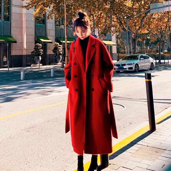women's wool & blends tweed coat medium long autumn and winter warm korean loose knee thickened waist closing woolen women, Black
women's wool & blends tweed coat medium long autumn and winter warm korean loose knee thickened waist closing woolen women, Black