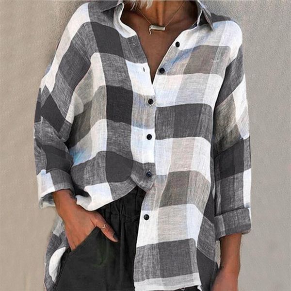 women's blouses & shirts plaid print button up shirt women fashion long sleeve turn down collar harajuku chemise longue femme, White
women's blouses & shirts plaid print button up shirt women fashion long sleeve turn down collar harajuku chemise longue femme, White