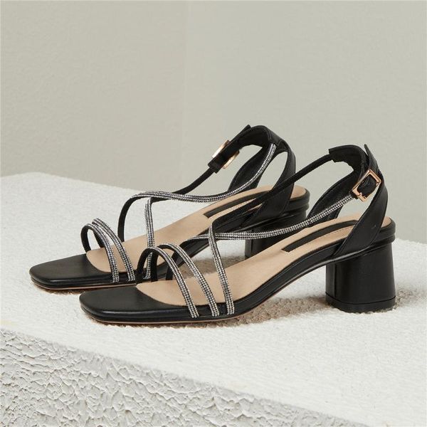 mili-miya concise design women cow leather sandals square toe thick heels buckle strap crystal casual street summer shoes, Black
mili-miya concise design women cow leather sandals square toe thick heels buckle strap crystal casual street summer shoes, Black
