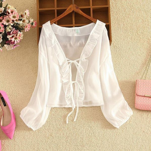 women's blouses & shirts 2021 summer chiffon sunscreen shirt korean coat fairy thin small shawl cardigan with straps 15861, White
women's blouses & shirts 2021 summer chiffon sunscreen shirt korean coat fairy thin small shawl cardigan with straps 15861, White