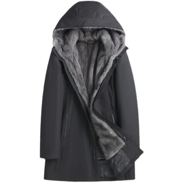 men's leather & faux whole mink liner parka fur integrated sleeve mid-length hooded overcoats coat, Black
men's leather & faux whole mink liner parka fur integrated sleeve mid-length hooded overcoats coat, Black