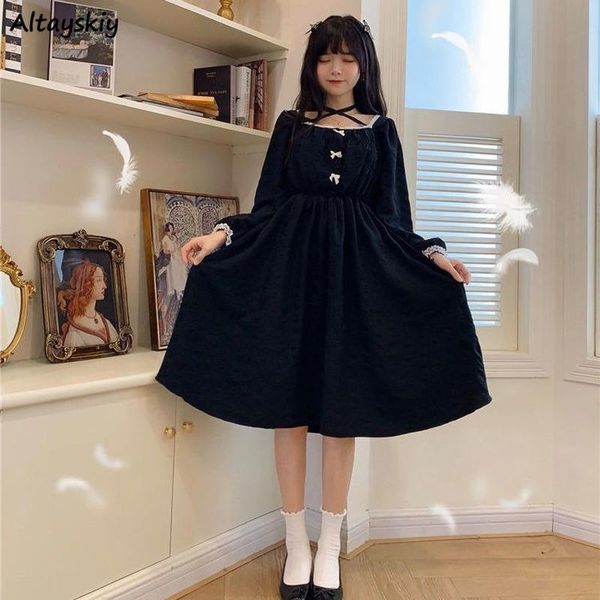 casual dresses dress women long sleeve lovely square collar japanese style french bow high waist lolita girls midi womens sweet trendy, Black;gray
casual dresses dress women long sleeve lovely square collar japanese style french bow high waist lolita girls midi womens sweet trendy, Black;gray