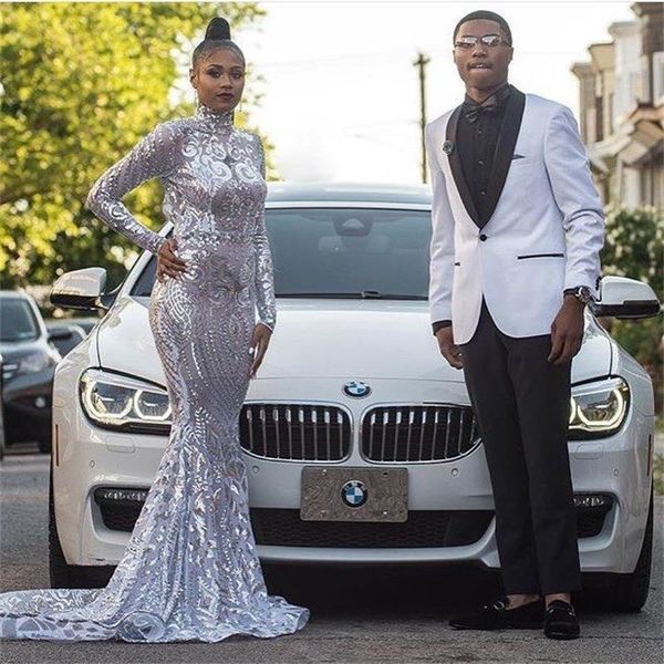 party dresses sliver sequined mermaid prom high neck long sleeve sweep strain see through formal evening gowns dress, White;black
party dresses sliver sequined mermaid prom high neck long sleeve sweep strain see through formal evening gowns dress, White;black