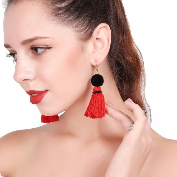 jewelry fashion hanfan street chinese red tassel handmade earrings b0624, Silver
jewelry fashion hanfan street chinese red tassel handmade earrings b0624, Silver