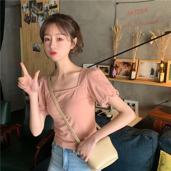 women's t-shirt summer sweet style kawaii square collar solid puff short sleeve t-shirts clothing slim tees 2021 fashion ladies, White
women's t-shirt summer sweet style kawaii square collar solid puff short sleeve t-shirts clothing slim tees 2021 fashion ladies, White