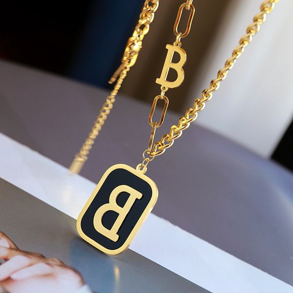 net red titanium steel sweater chain women's medium and long personalized necklace h letter b cool style, Black
net red titanium steel sweater chain women's medium and long personalized necklace h letter b cool style, Black